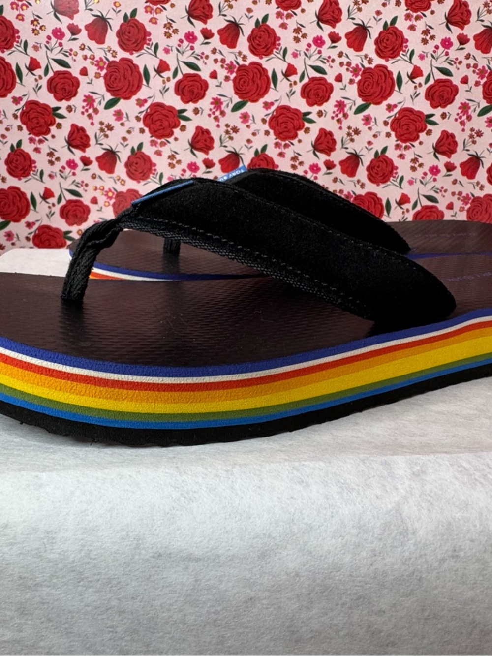 Tory Burch Black Flip-Flop Sandals with Rainbow Layered Platform - Picture 4 of 7